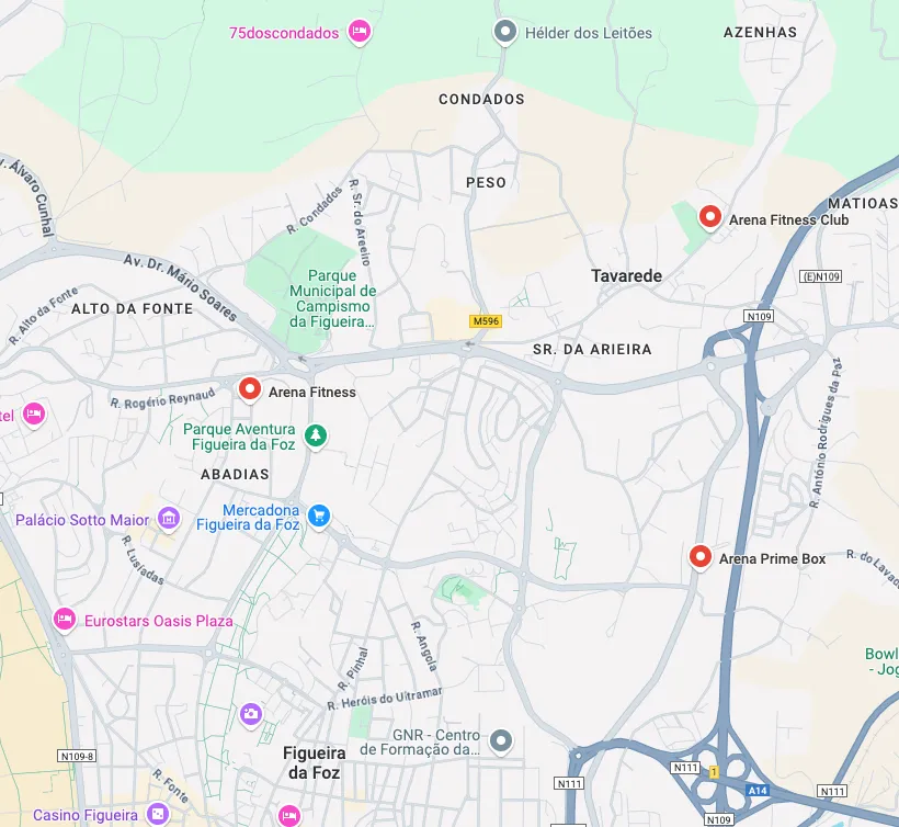 Mapa das localizações Arena